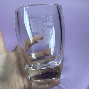Kosta Boda Porsche Stuttgart Symbol Etched On Clear Glass Crystal Vase 5.5”